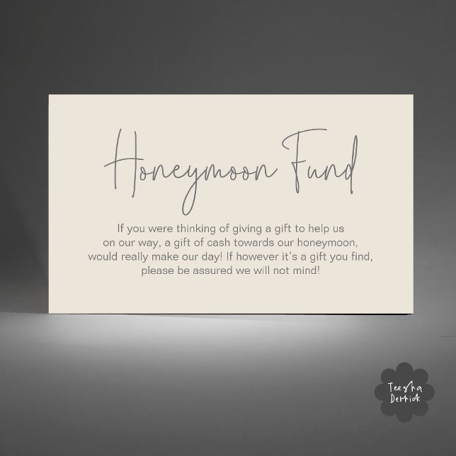 Wedding Honeymoon Fund, Modern Handwritten Script Enclosure Card (Wedding Honeymoon Fund, Cash Wish Modern Handwritten Script Enclosure Card Cream Grey)
