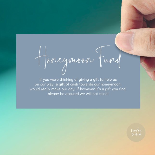 Wedding Honeymoon Fund, Modern Handwritten Script Enclosure Card (Wedding Honeymoon Fund, Cash Wish Modern Handwritten Script Enclosure Card Dusty Blue)