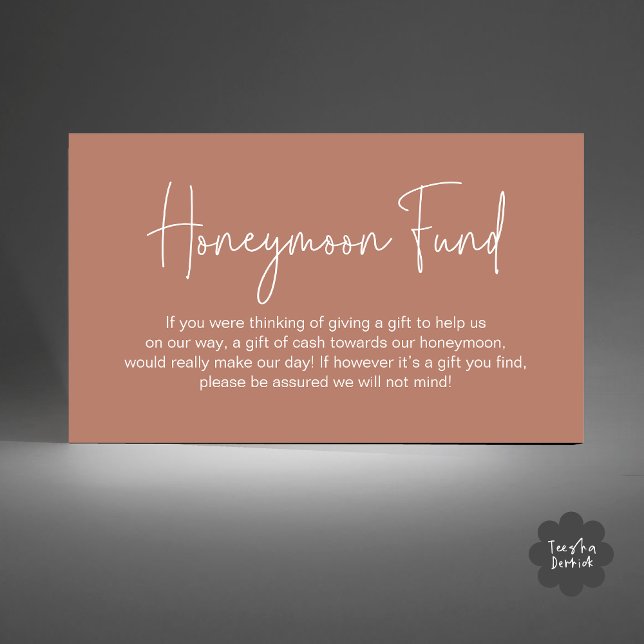 Wedding Honeymoon Fund, Modern Handwritten Script Enclosure Card (Wedding Honeymoon Fund, Cash Wish Modern Handwritten Script Enclosure Card Terracotta Earthy Brown)