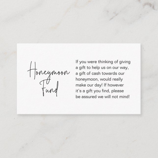 Wedding Honeymoon Fund, Modern Handwritten Script Enclosure Card (Front)