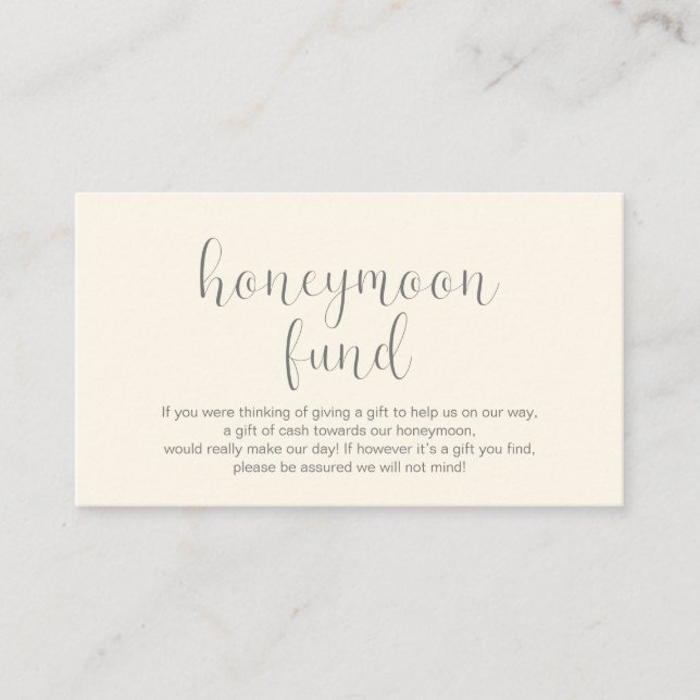 Wedding Honeymoon fund, Modern Minimal Enclosure Card (Front)