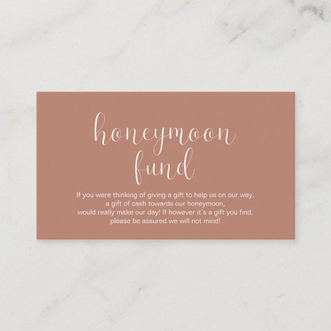Wedding Honeymoon fund, Modern Minimal Enclosure Card (Front)