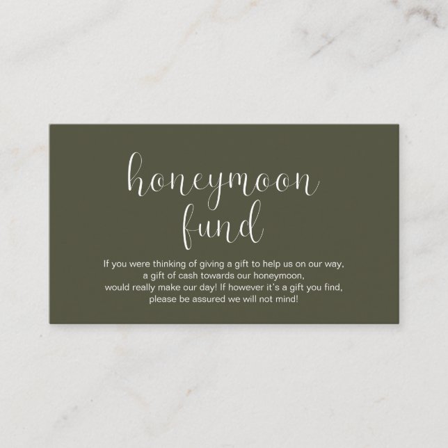 Wedding Honeymoon fund, Modern Minimal Enclosure Card (Front)