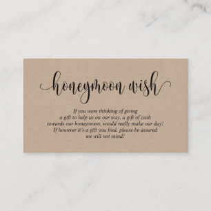Wedding Honeymoon Fund or Wish, Brown Kraft Enclosure Card