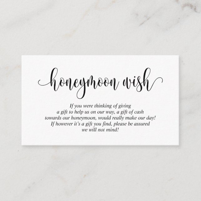 Wedding Honeymoon Fund or Wish, Modern Script Enclosure Card (Front)