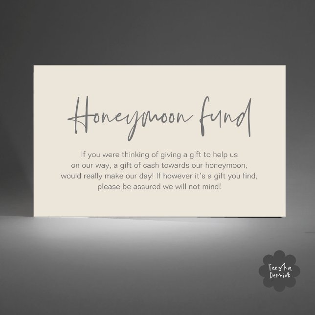 Wedding Honeymoon Fund, Wedding Gifts in Cash Enclosure Card (Wedding Honeymoon Fund, Cash Wish Modern Handwritten Script Enclosure Card Cream Grey)
