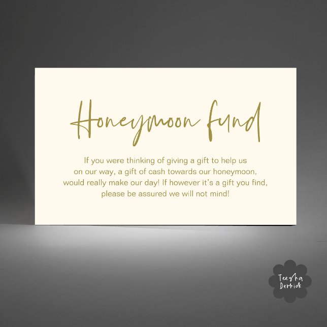 Wedding Honeymoon Fund, Wedding Gifts in Cash Enclosure Card (Wedding Honeymoon Fund, Cash Wish Modern Handwritten Script Enclosure Card Yellow Gold)