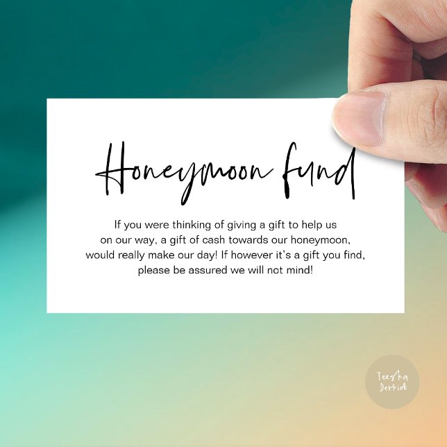 Wedding Honeymoon Fund, Wedding Gifts in Cash Enclosure Card (Wedding Honeymoon Fund, Cash Wish Modern Handwritten Script Enclosure Card White Black)