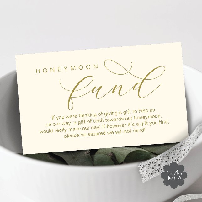 Wedding Honeymoon Fund, Wish, Modern minimal Enclosure Card (Wedding Honeymoon Fund, Wish, Cash, Modern romantic minimalist Enclosure Card Aesthetic Yellow Gold)