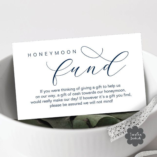Wedding Honeymoon Fund, Wish, Modern minimal Enclosure Card (Wedding Honeymoon Fund, Wish, Cash, Modern romantic minimalist Enclosure Card in Navy Blue)