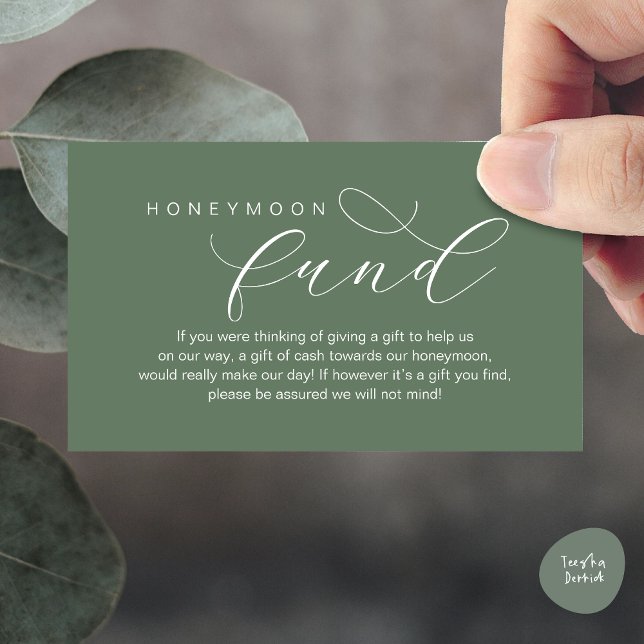 Wedding Honeymoon Fund, Wish, Modern minimalist Enclosure Card (Wedding Honeymoon Fund, Wish, Modern minimalist Script Enclosure Card, Greenery sage green forest)
