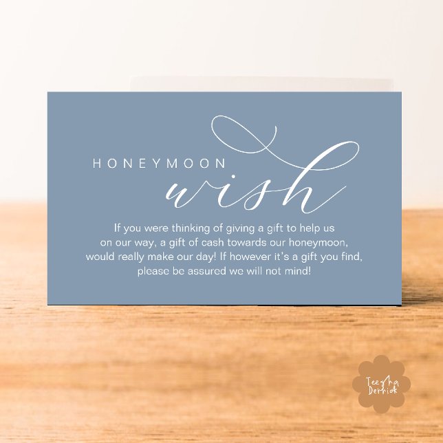 Wedding Honeymoon Wish, Fund, Minimal Clean Enclosure Card (Wedding Honeymoon Fund, A Note on Gifts, Wish, Cash, Modern Minimal Enclosure Card in Dusty Blue)