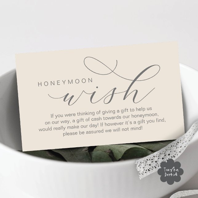 Wedding Honeymoon Wish, Fund, Modern minimal Enclosure Card (Wedding Honeymoon Fund, Wish, Cash, Modern romantic minimalist Enclosure Card Aesthetic cream Grey)