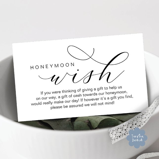 Wedding Honeymoon Wish, Fund, Modern minimal Enclosure Card (Wedding Honeymoon Fund, Wish, Cash, Modern romantic minimalist Enclosure Card in Black White)