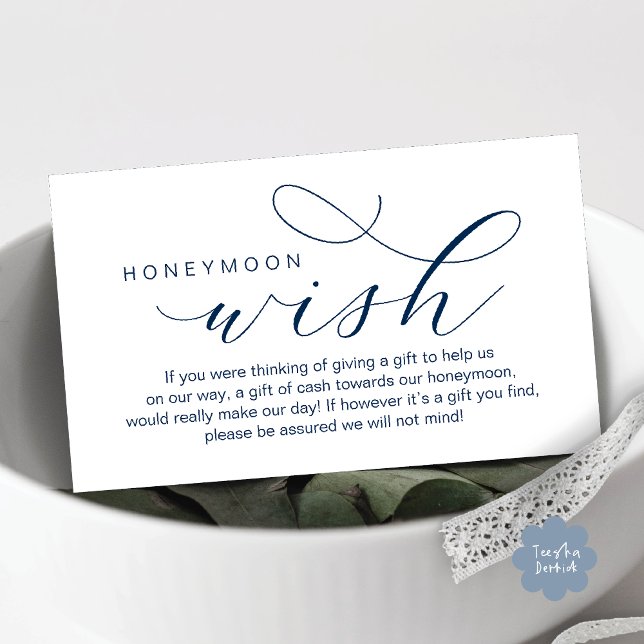 Wedding Honeymoon Wish, Fund, Modern minimal Enclosure Card (Wedding Honeymoon Fund, Wish, Cash, Modern romantic minimalist Enclosure Card in Navy Blue)