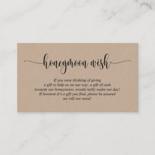 Wedding Honeymoon Wish or Fund, Brown Kraft Enclosure Card