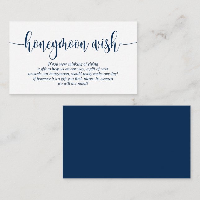 Wedding Honeymoon Wish or Fund, Modern Navy Blue Enclosure Card (Front/Back)