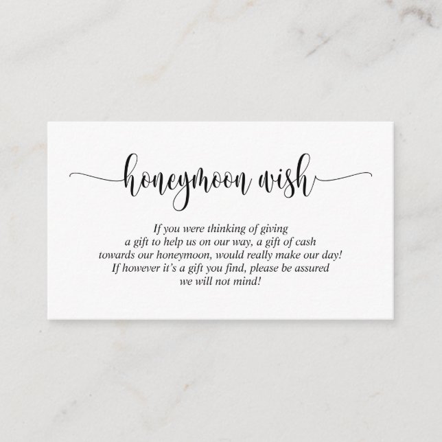 Wedding Honeymoon Wish or Fund, Modern Script Enclosure Card (Front)