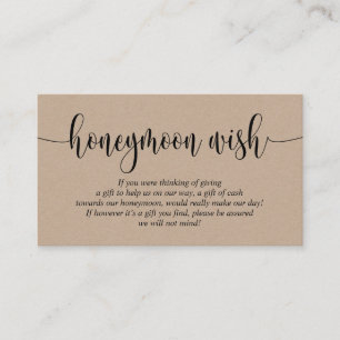 Wedding Honeymoon Wish or Fund, Rustic Kraft Enclosure Card