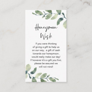 Wedding Honeymoon Wish, Rustic Greenery Eucalyptus Enclosure Card