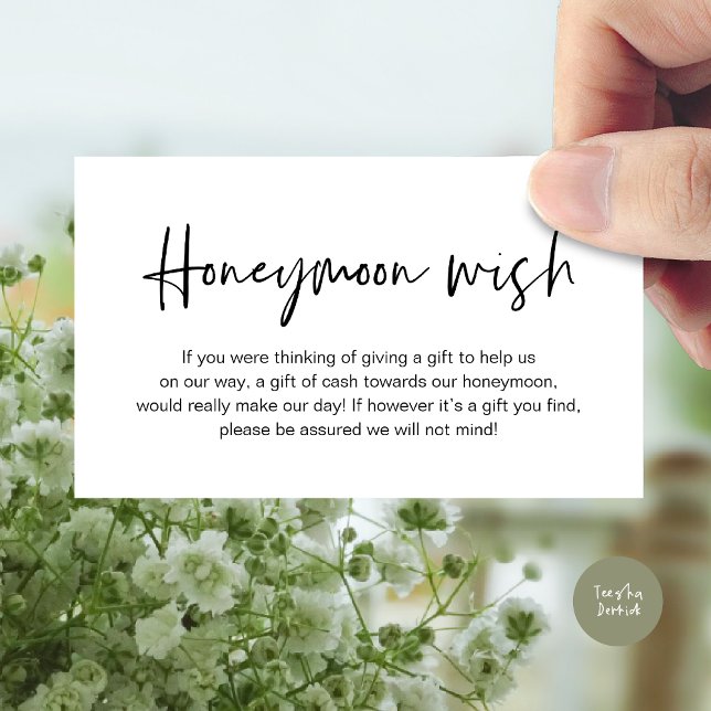 Wedding Honeymoon Wish, Wedding Gifts in Fund Cash Enclosure Card (Wedding Honeymoon Fund, Cash Wish Modern Handwritten Script Enclosure Card White Black)