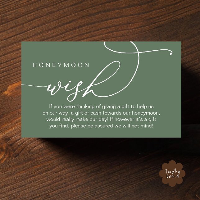 Wedding Honeymoon Wish, Wishing Well Gifts in Cash Enclosure Card (Wedding Honeymoon Fund, Wishing Well Wish, Gifts in Cash Enclosure Card in Sage Green)