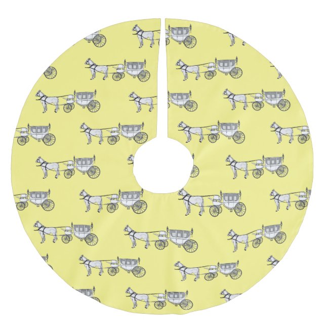 Wedding horse & carriage cartoon illustration brushed polyester tree skirt (Front)