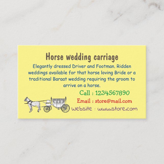 Wedding horse & carriage cartoon illustration business card (Front)