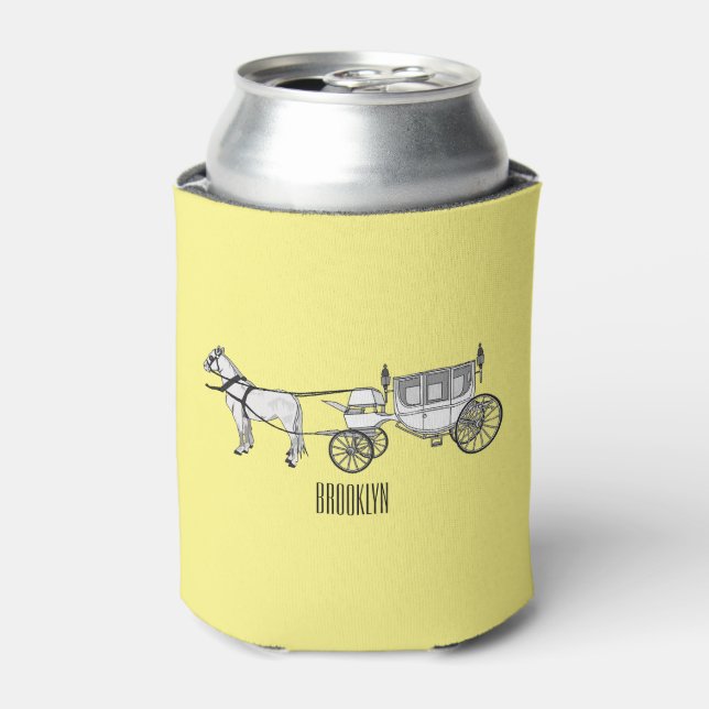 Wedding horse & carriage cartoon illustration can cooler (Can Front)