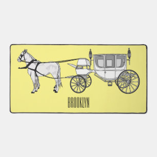 Wedding horse & carriage cartoon illustration desk mat