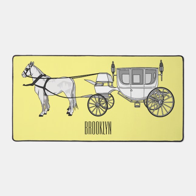 Wedding horse & carriage cartoon illustration desk mat (Front)