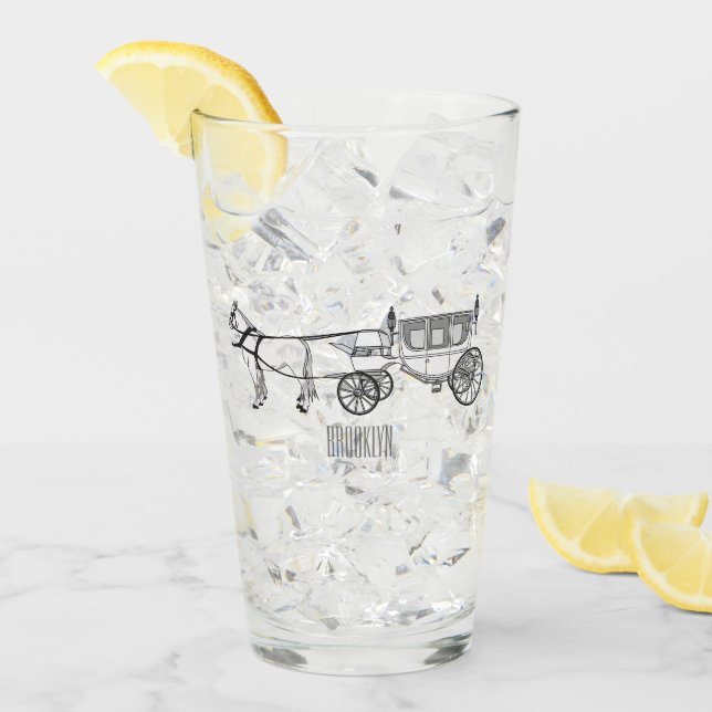 Wedding horse & carriage cartoon illustration glass (Front Ice)