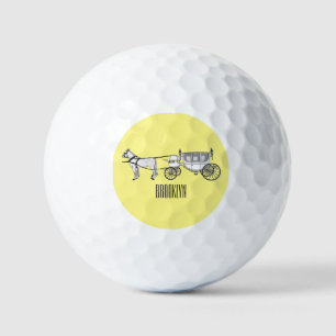 Wedding horse & carriage cartoon illustration golf balls