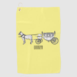 Wedding horse & carriage cartoon illustration golf towel