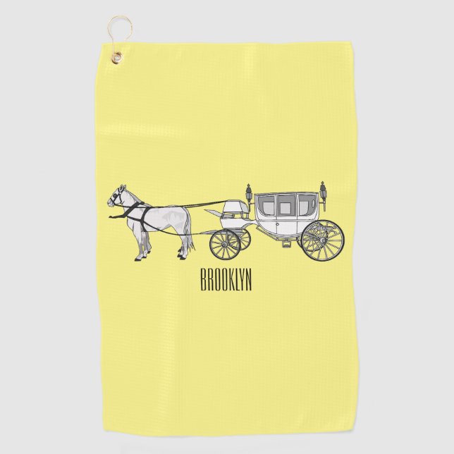Wedding horse & carriage cartoon illustration golf towel (Front)