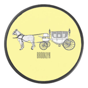 Wedding horse & carriage cartoon illustration hockey puck