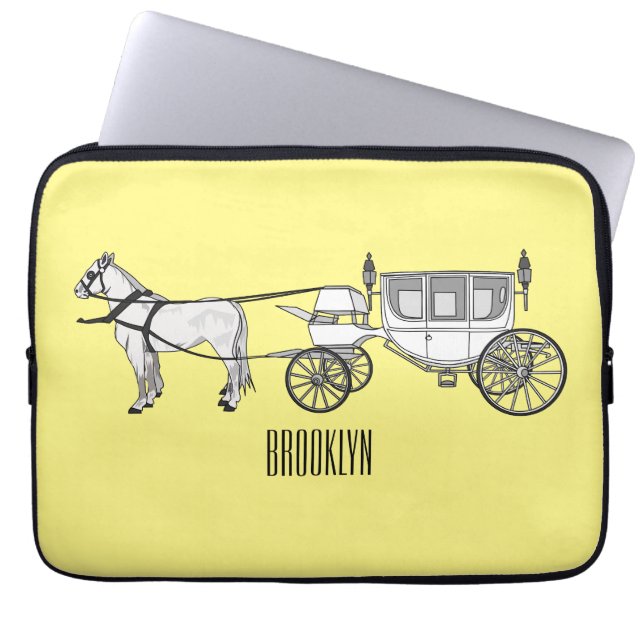Wedding horse & carriage cartoon illustration laptop sleeve (Front)