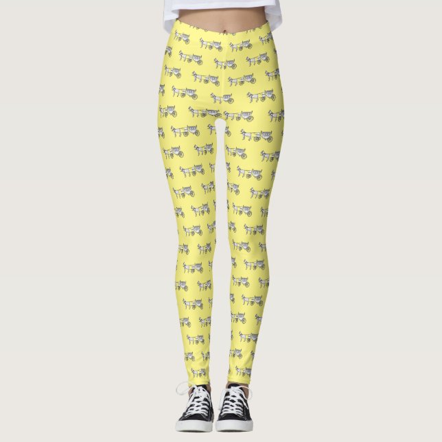 Wedding horse & carriage cartoon illustration leggings (Front)