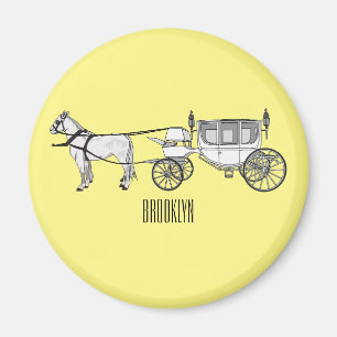 Wedding horse & carriage cartoon illustration magnet