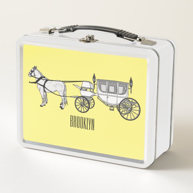 Wedding horse & carriage cartoon illustration metal lunch box (Front)