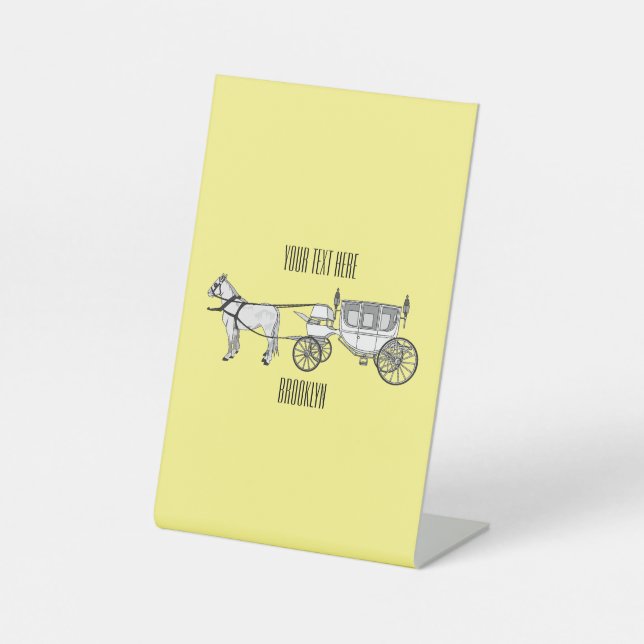Wedding horse & carriage cartoon illustration pedestal sign (Front)