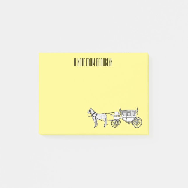 Wedding horse & carriage cartoon illustration post-it notes (Front)