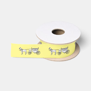 Wedding horse & carriage cartoon illustration satin ribbon