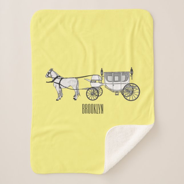Wedding horse & carriage cartoon illustration sherpa blanket (Front)