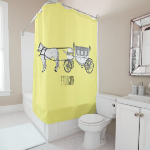 Wedding horse & carriage cartoon illustration shower curtain