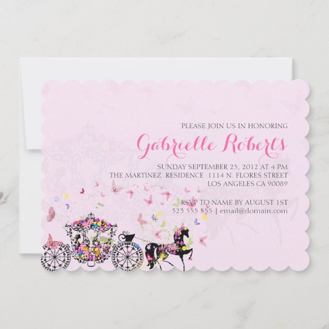 Wedding Horse & Carriage Flowers & Butterflies 2 Invitation (Front)