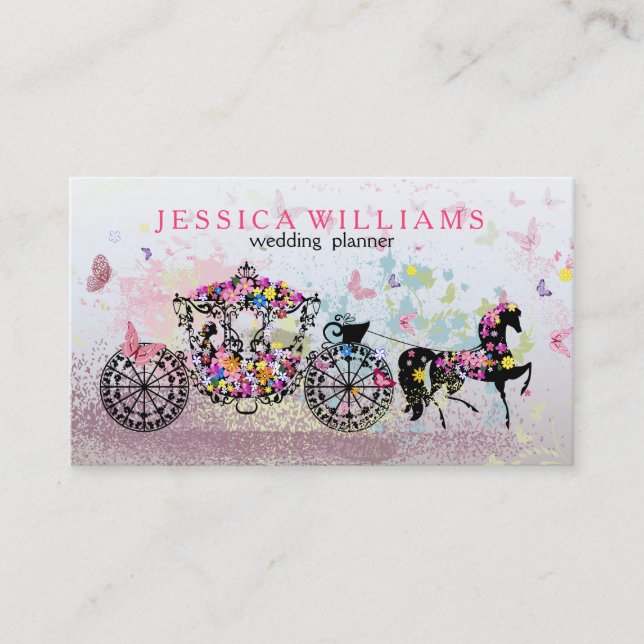 Wedding Horse & Carriage Flowers & Butterflies 3 Business Card (Front)