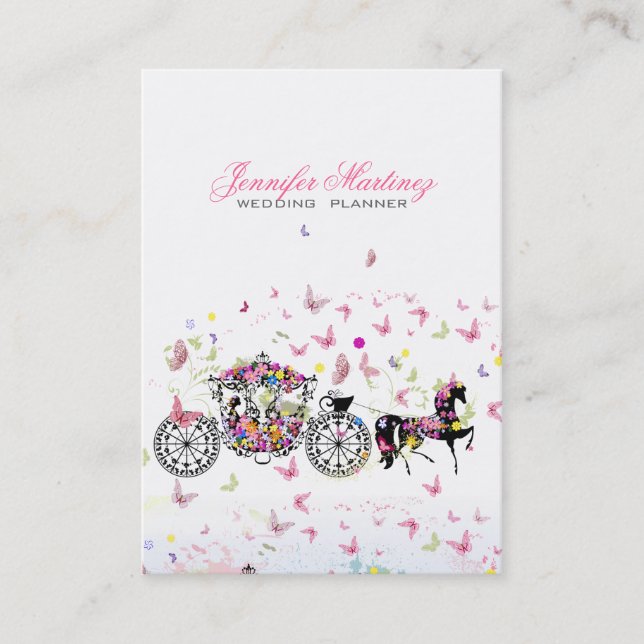 Wedding Horse & Carriage Flowers & Butterflies Business Card (Front)