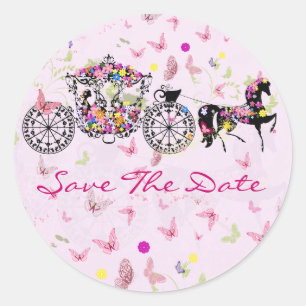 Wedding Horse & Carriage Flowers & Butterflies Classic Round Sticker