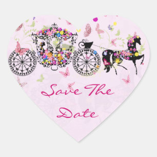 Wedding Horse & Carriage Flowers & Butterflies Heart Sticker